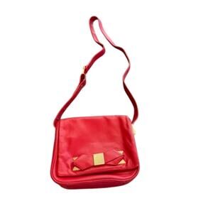 "TED BAKER" Cross Body Red Leather Purse Gold Metal Accent Quiet Luxury Designer